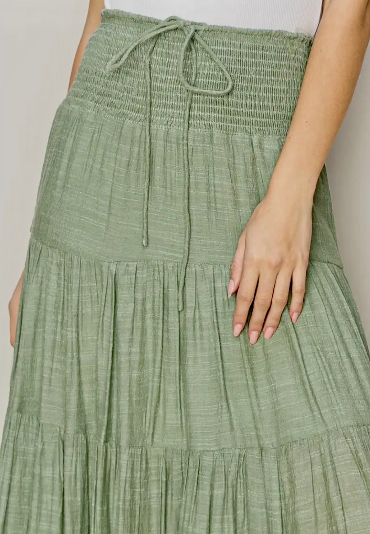 Shirred Linen Maxi Skirt