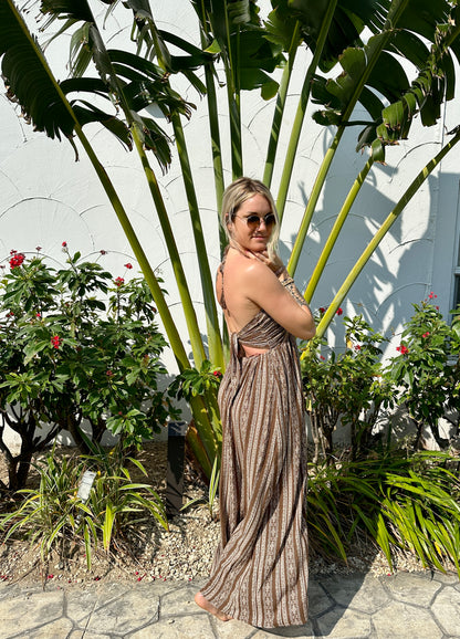 Brown Boho Halter Maxi Dress