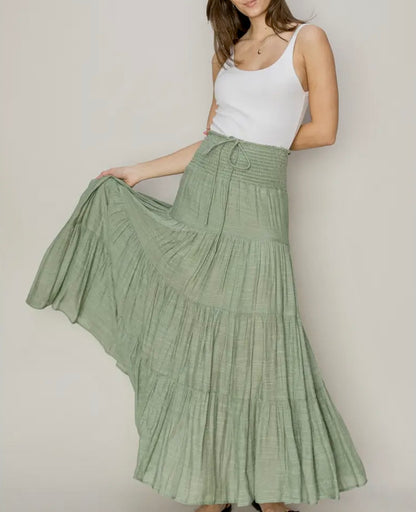 Shirred Linen Maxi Skirt