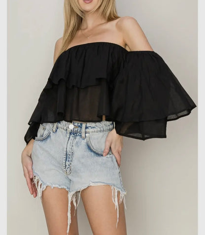 Black Off Shoulder Ruffle Top