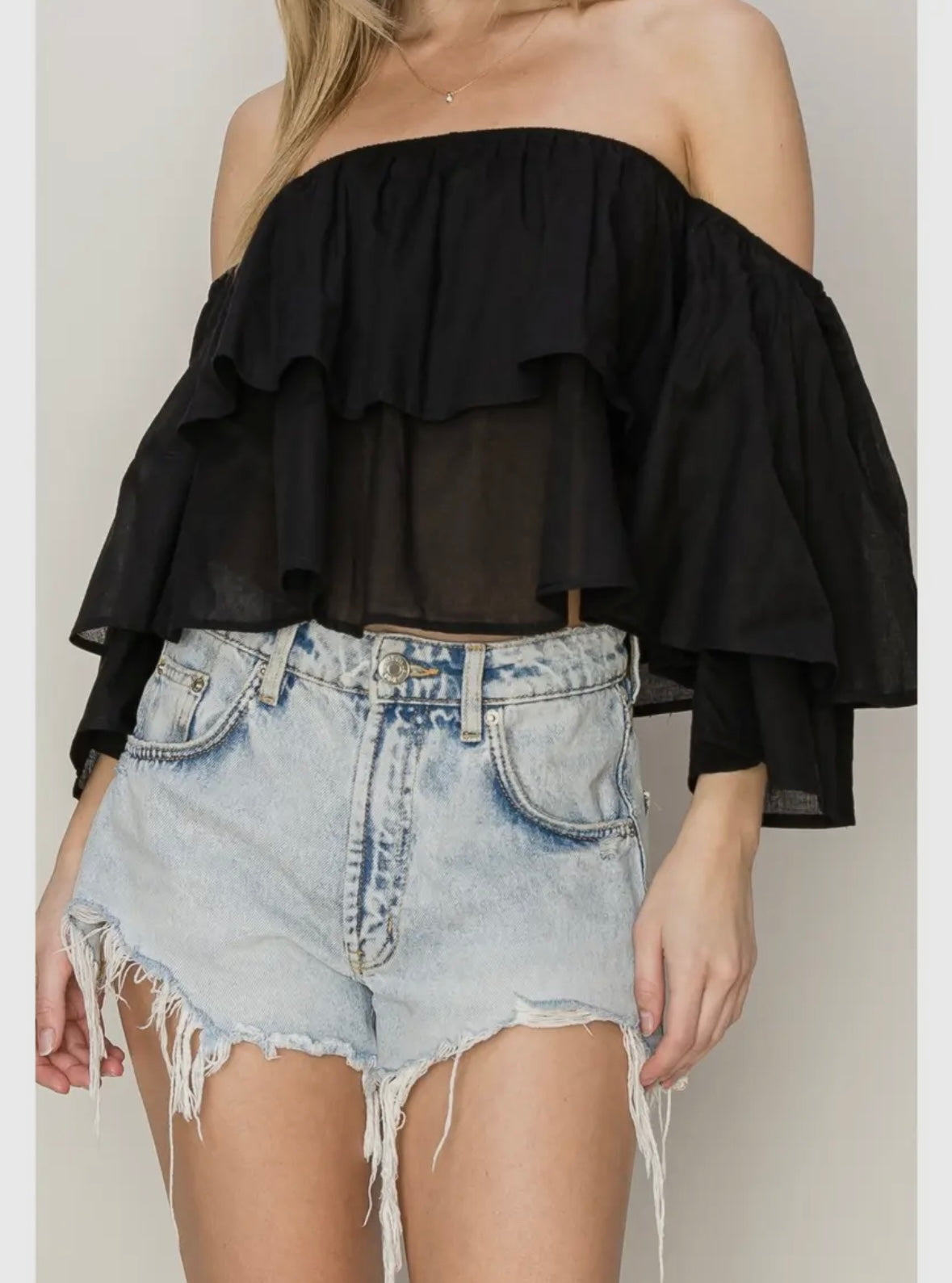 Black Off Shoulder Ruffle Top